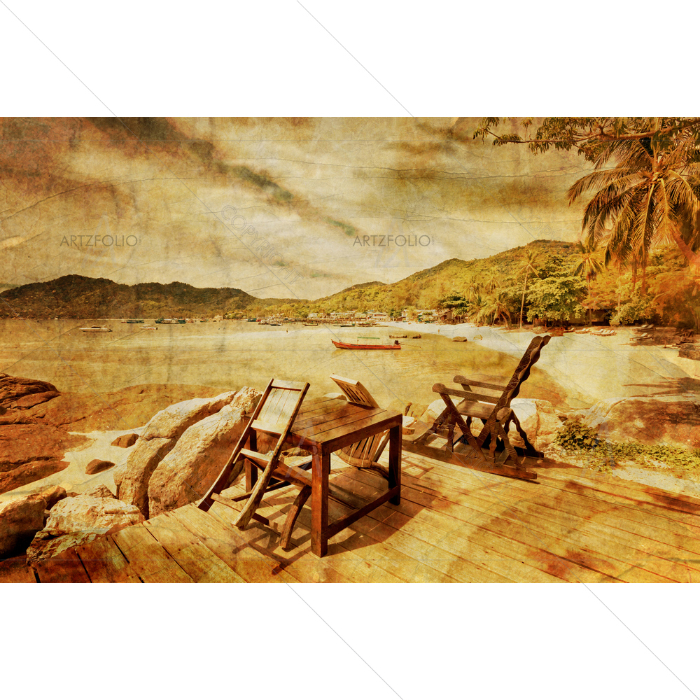 Grunge Tropical Beach — custom-size art design 5009362