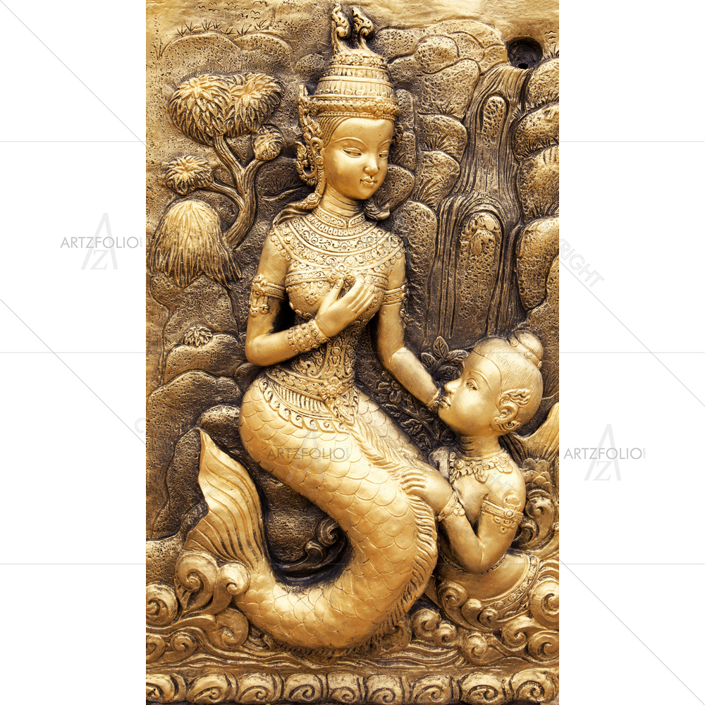 Mermaid and Son Thai Traditional Art — custom-size art design 5009416