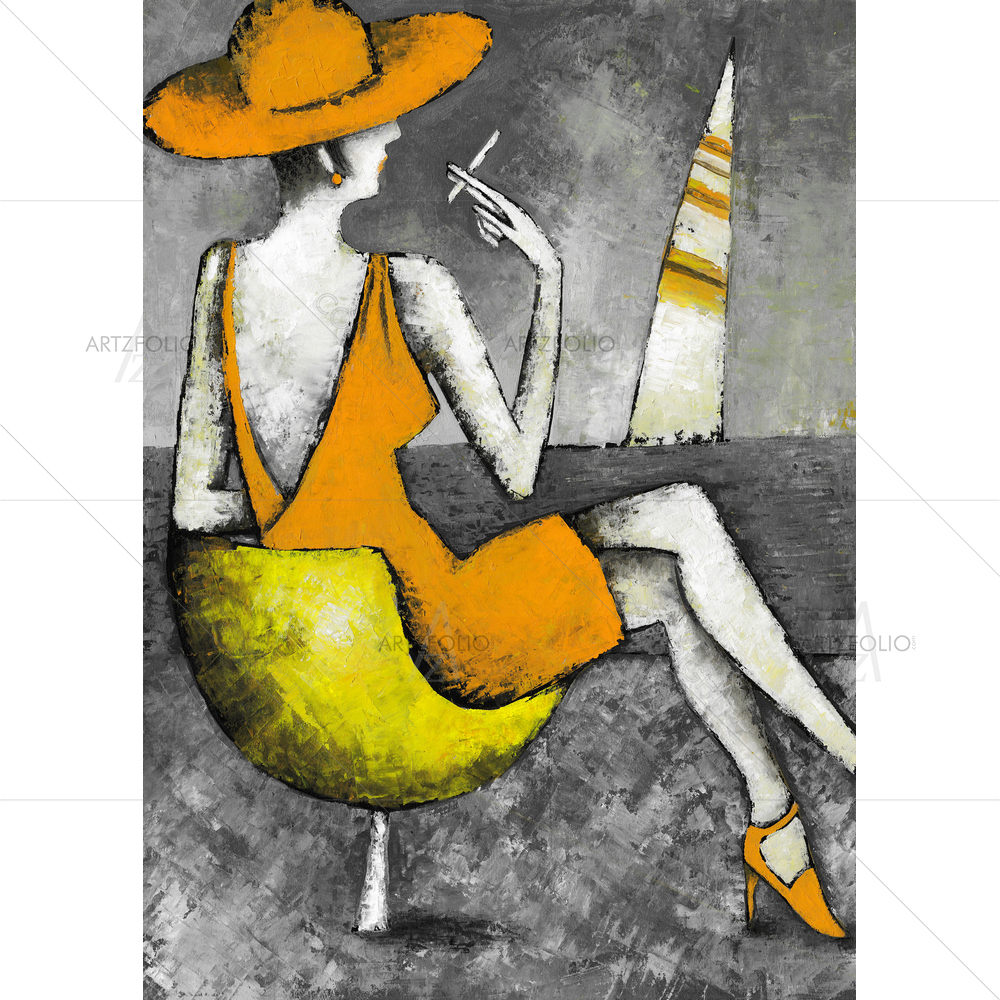 Lady Sitting on Beach — custom-size art design 5009418
