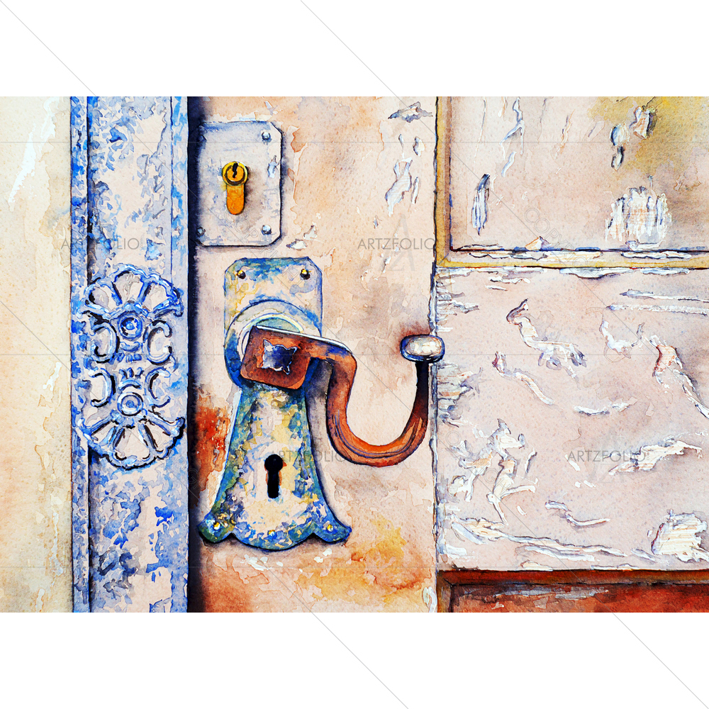 Lock and Latch on Ancient Door — Ancient custom art by ArtzFolio