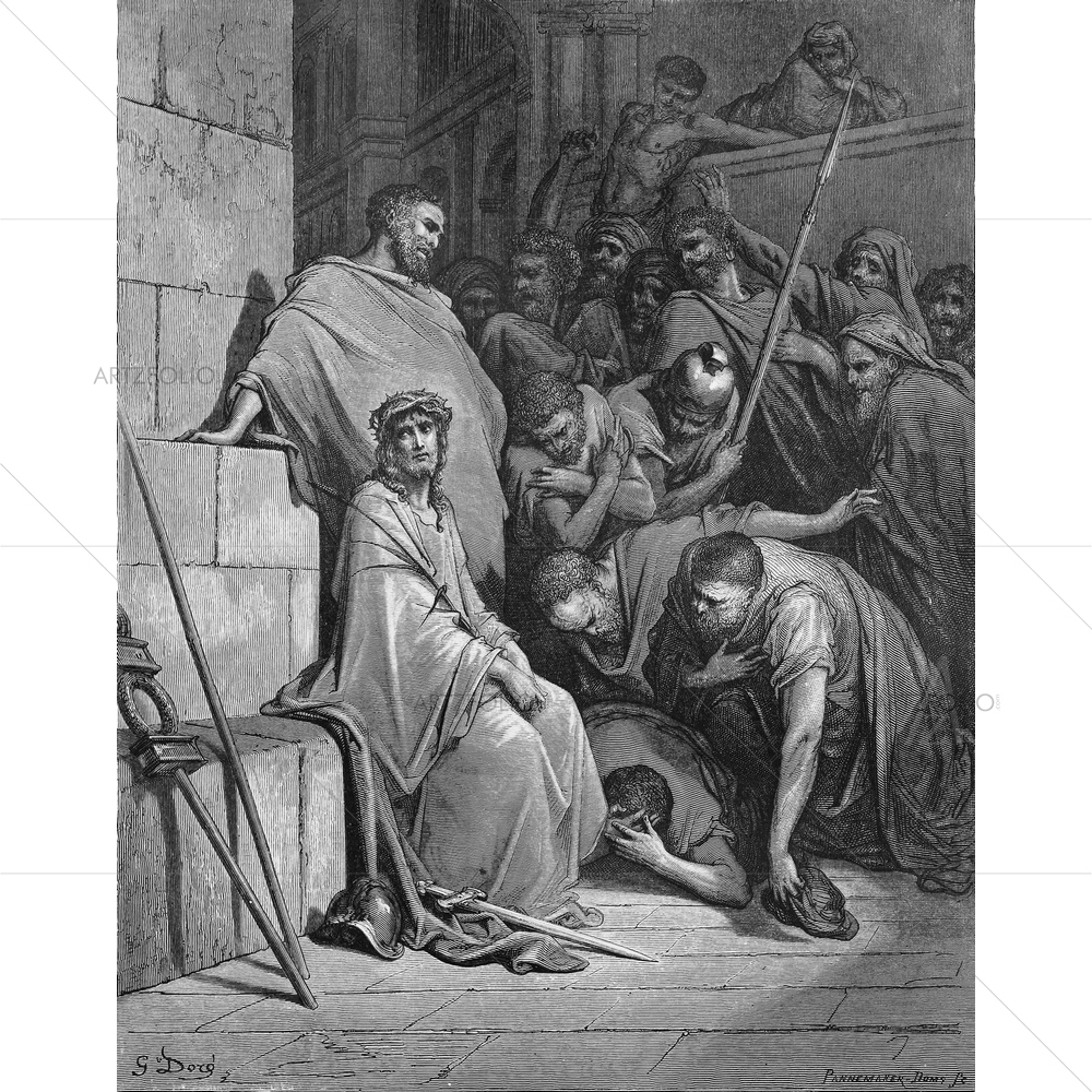 Jesus is Mocked Holy Scriptures, Gustave Dore — Devotional custom art by ArtzFolio