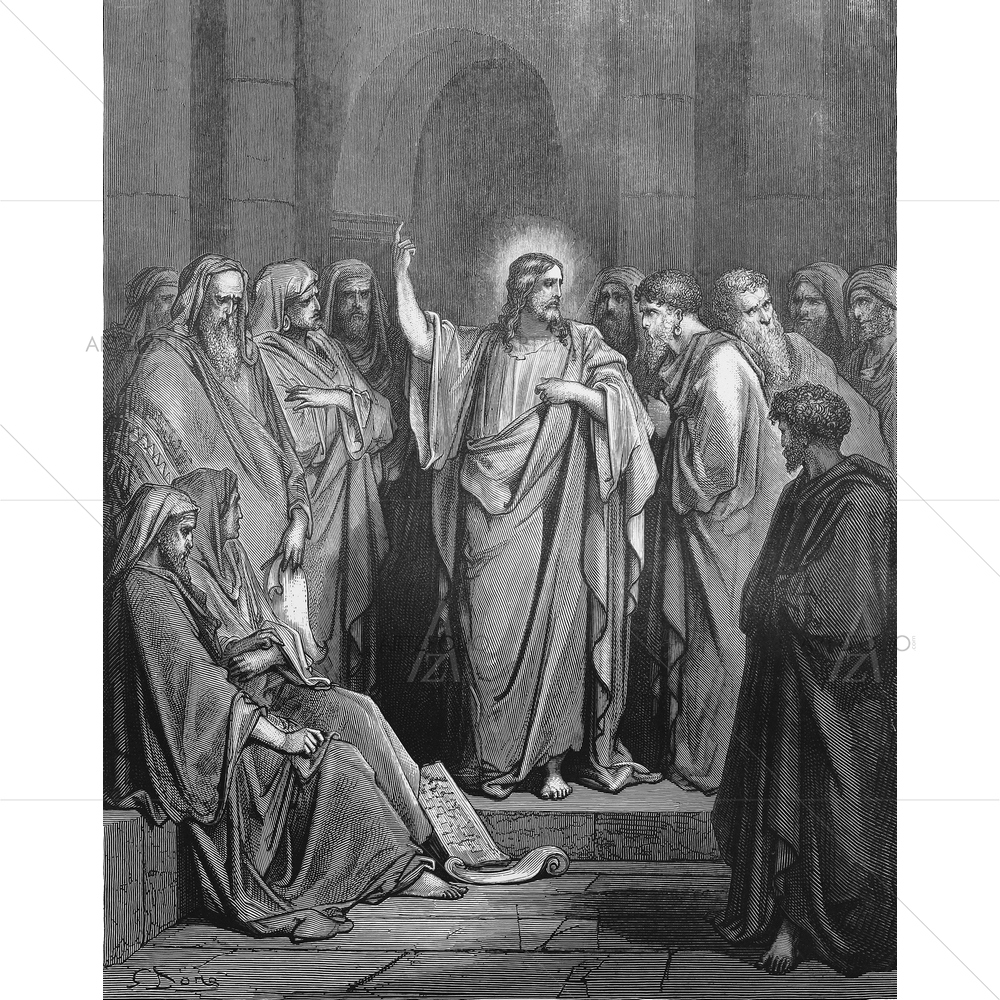 Jesus Preaches in Synagogue, Gustave Dore — custom-size art design 5009547