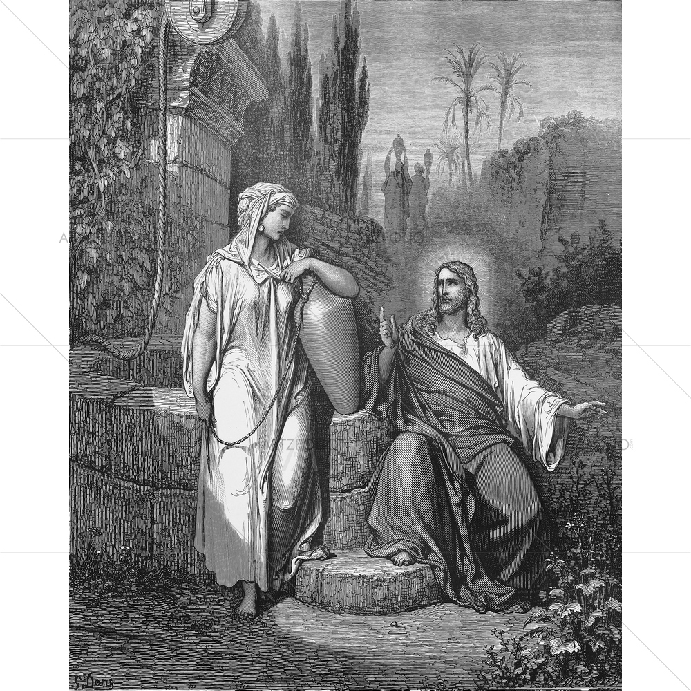 Jesus and Woman from Samaria, Gustave Dore — Devotional custom art by ArtzFolio