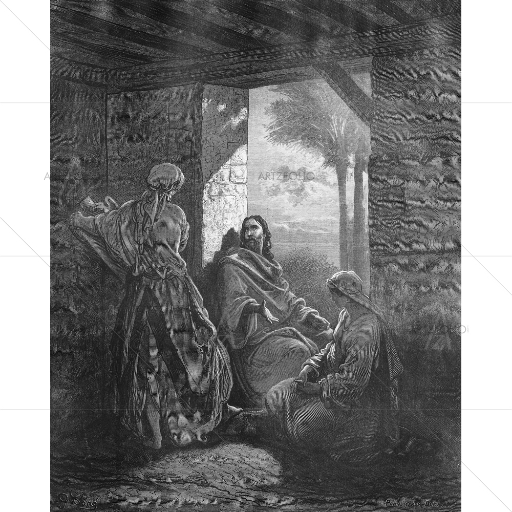 Jesus in House of Martha and Mary, Gustave Dore — Devotional custom art by ArtzFolio