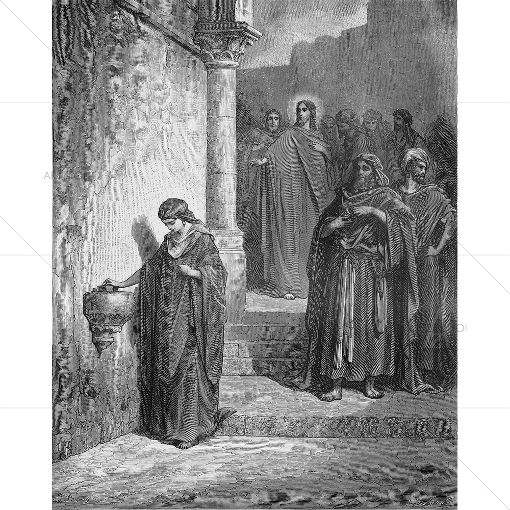 Jesus' Last Days in Temple, Widow's Mite, Gustave Dore — custom-size art design 5009557