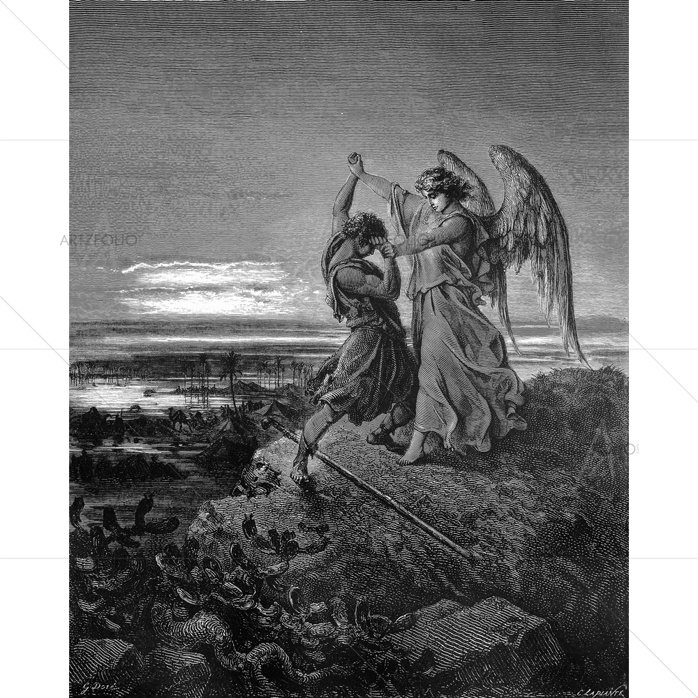 Jacob Wrestles Holy Scriptures, Gustave Dore — custom-size art design 5009575