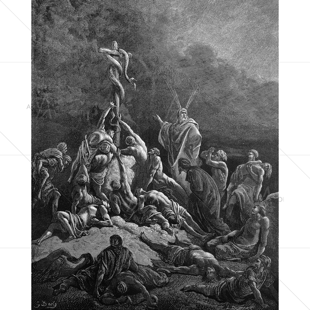 The Bronze Serpent Holy Scriptures, Gustave Dore — Devotional custom art by ArtzFolio