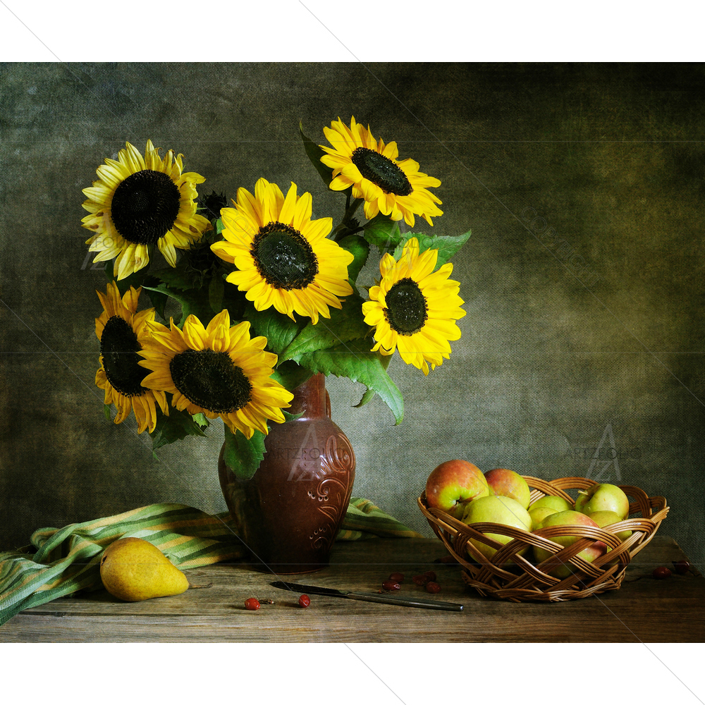 Still Life with Apples and Sunflowers — custom-size art design 5009585