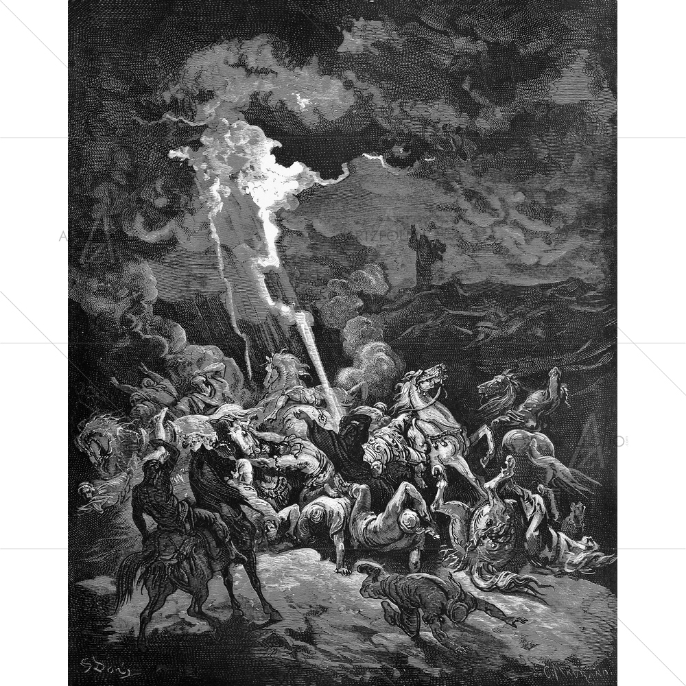 Elijah Destroys Messengers Holy Scriptures, Gustave Dore — Devotional custom art by ArtzFolio