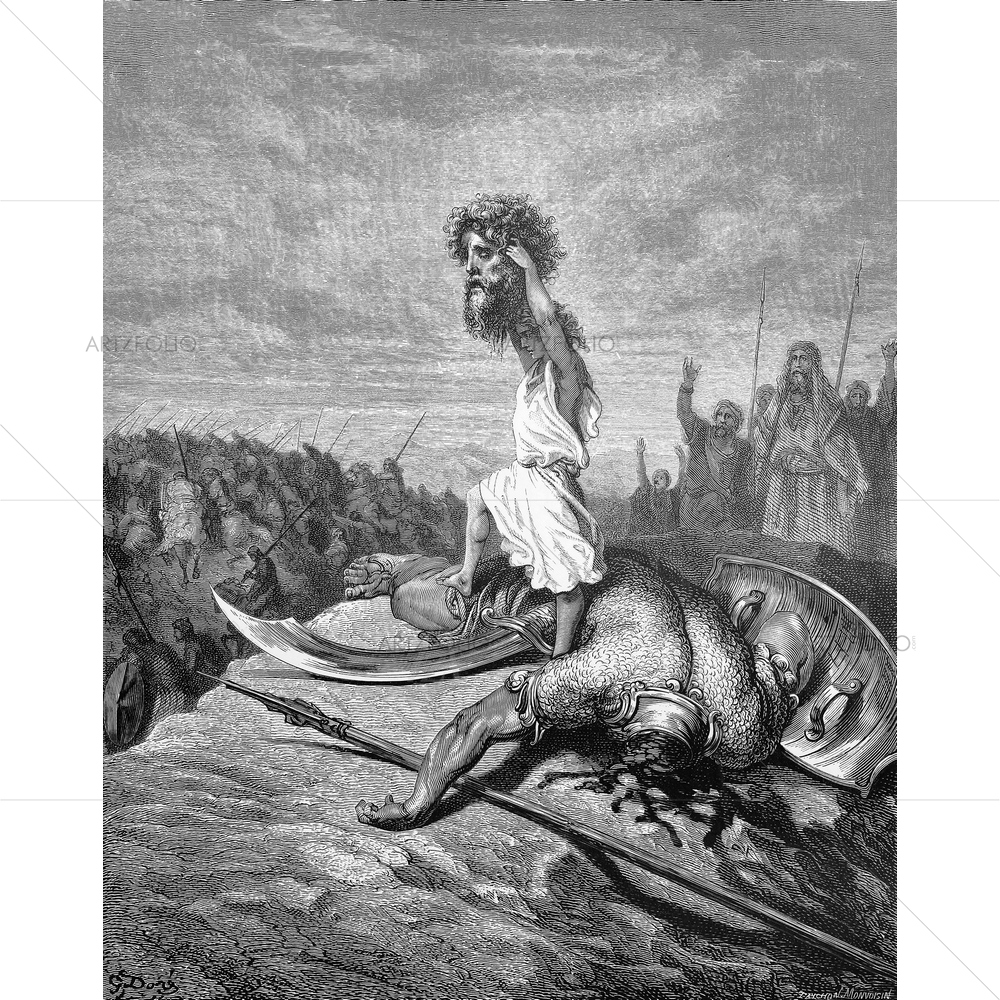 David Slays Goliath Holy Scriptures, Gustave Dore — custom-size art design 5009593