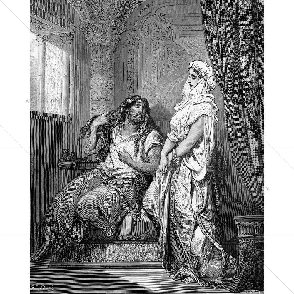 Samson and Delilah Holy Scriptures, Gustave Dore — Devotional custom art by ArtzFolio