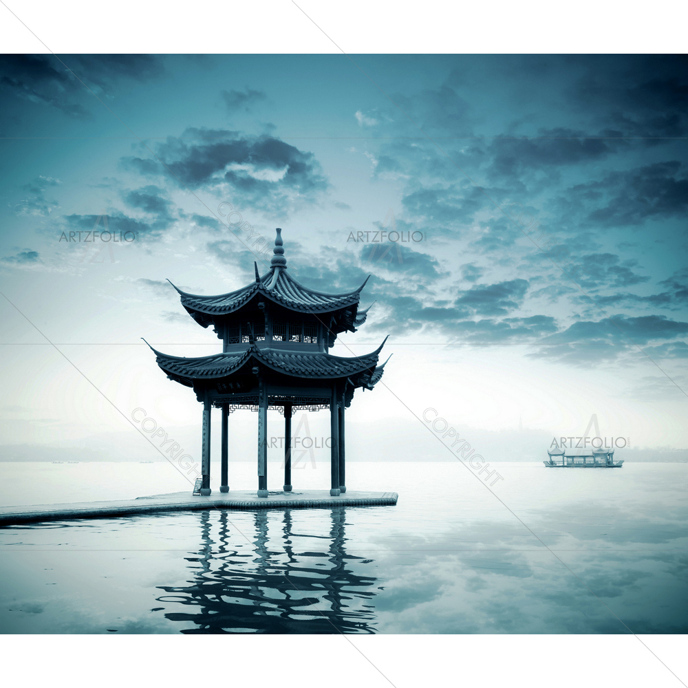 Ancient Pavilion, Hangzhou, China — custom-size art design 5009600