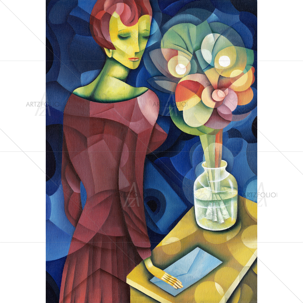 Young Woman with Flowers — custom-size art design 5009602