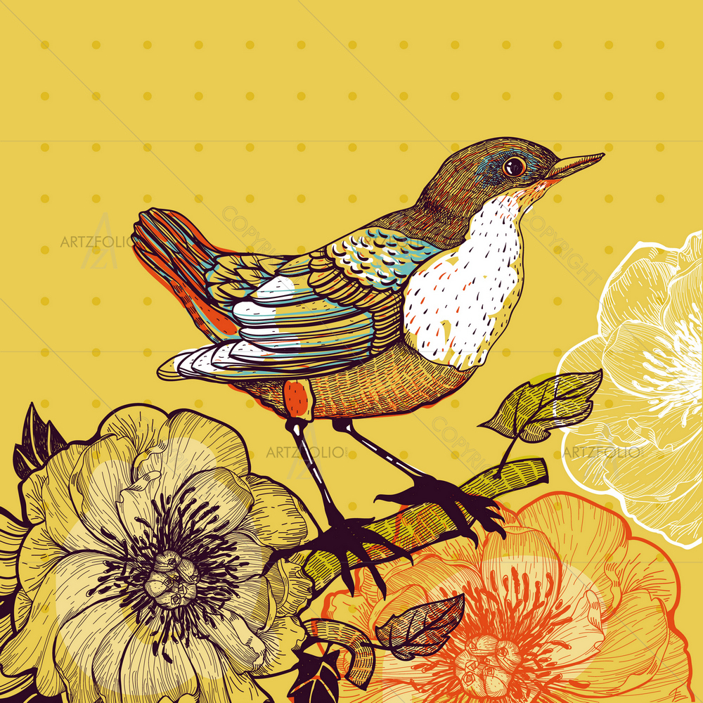 Bird and Flowers — Botanical custom art by ArtzFolio