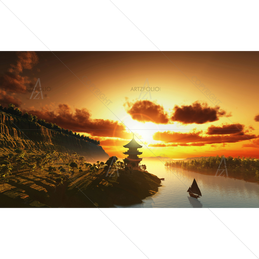 Chinese House in Mountains — custom-size art design 5009628