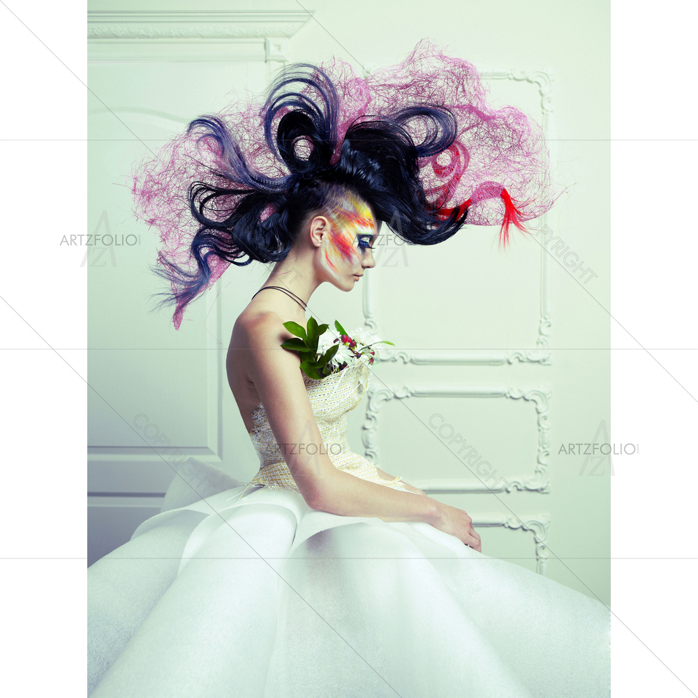 Lady with Avant-Garde Hair and Makeup — Botanical custom art by ArtzFolio