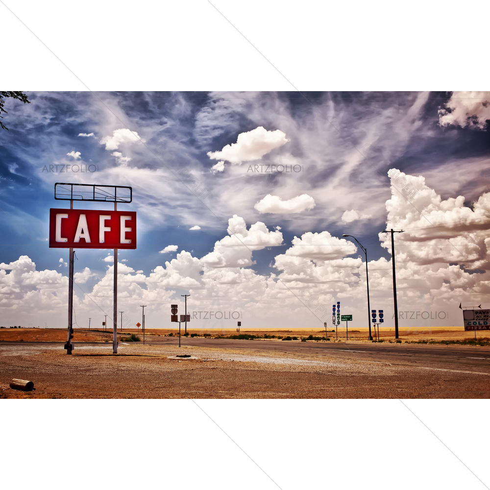 Cafe Sign Along Route 66, Texas — American custom art by ArtzFolio