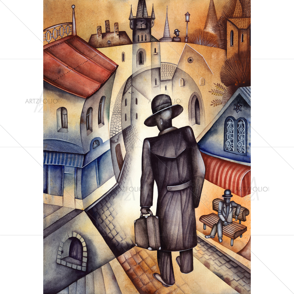 Man with Suitcase — custom-size art design 5009670