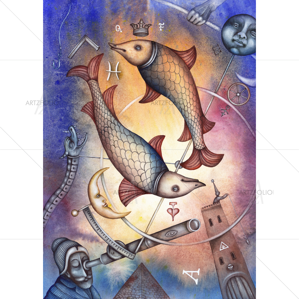 Zodiac Sign Pisces D1 — custom-size art design 5009705