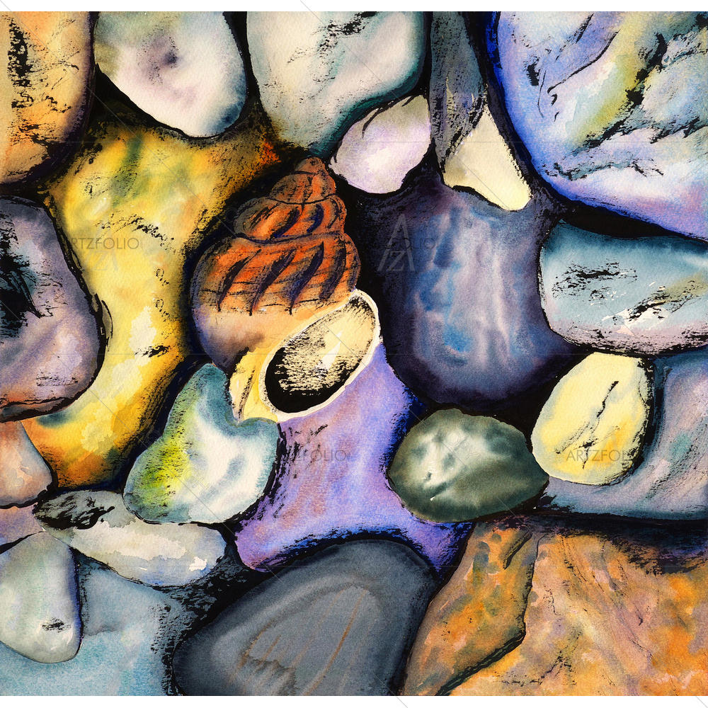 Watercolor Shell with Pebbles — custom-size art design 5009707