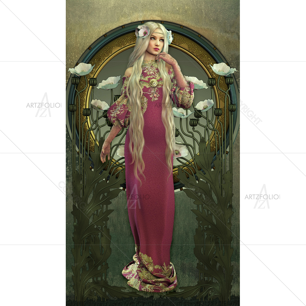 Lady and White Poppies D1 — custom-size art design 5009732