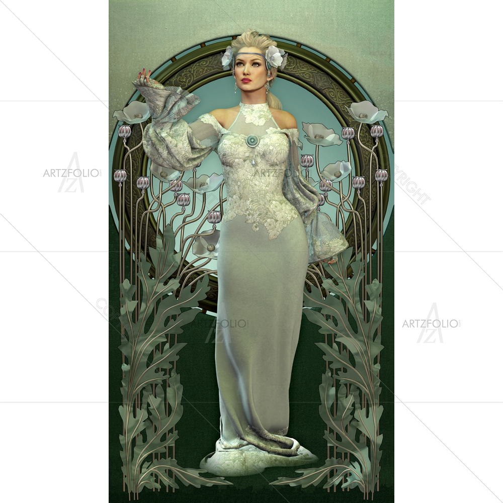 Lady and White Poppies D2 — Botanical custom art by ArtzFolio
