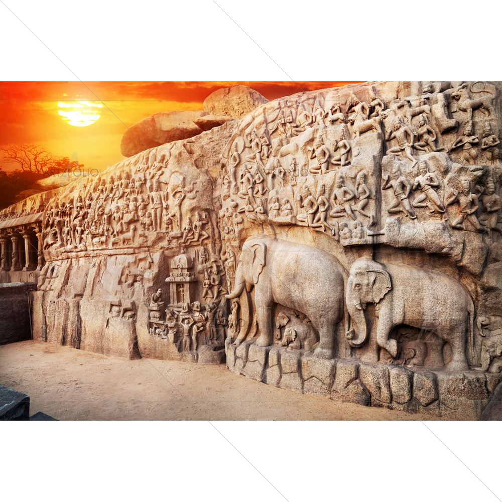 Basrelief of Elephants, Tamil Nadu, India — Devotional custom art by ArtzFolio