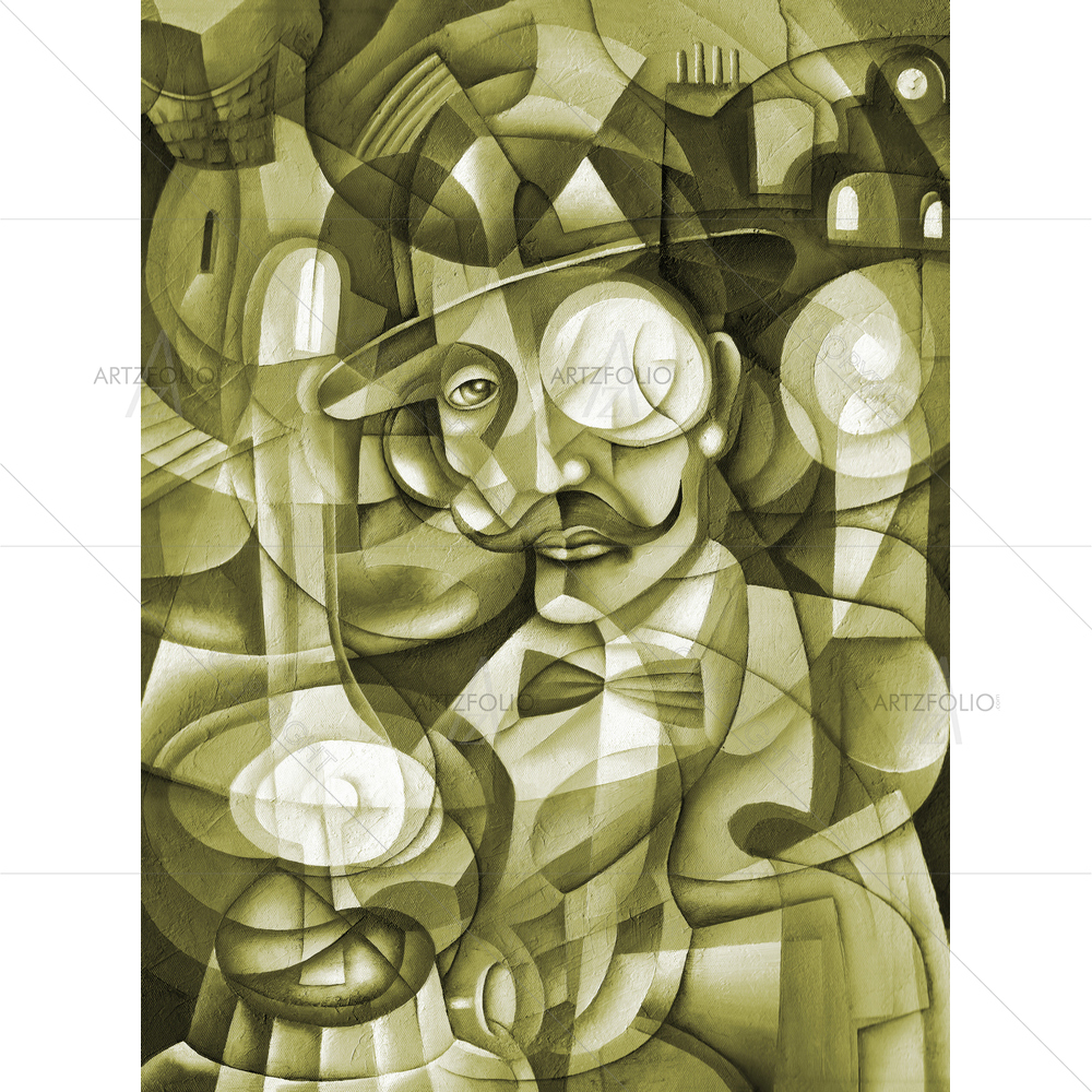 Cubism Face Sepia — custom-size art design 5009761