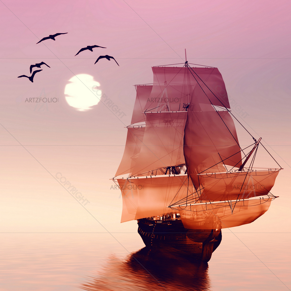 Landscape of Sailboat D1 — Boats custom art by ArtzFolio