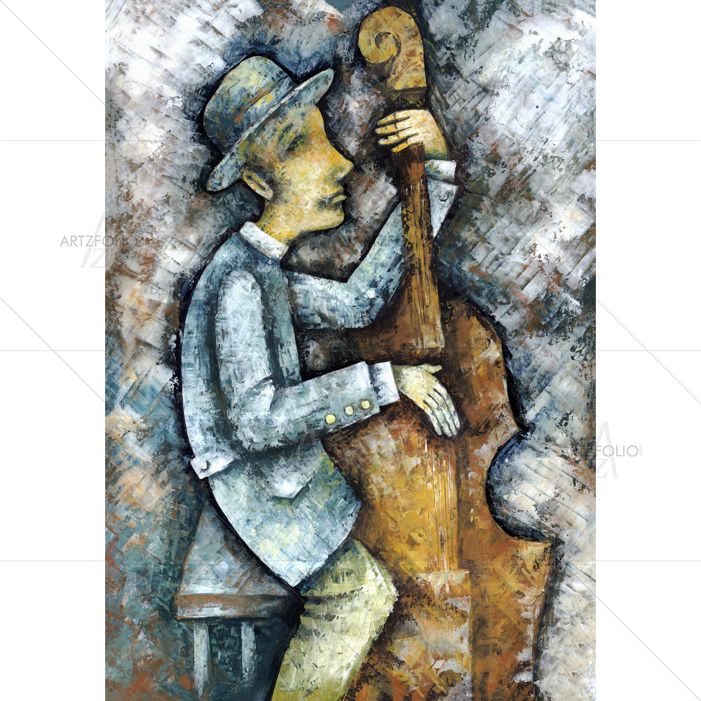 Musician Playing Double Bass — custom-size art design 5009774