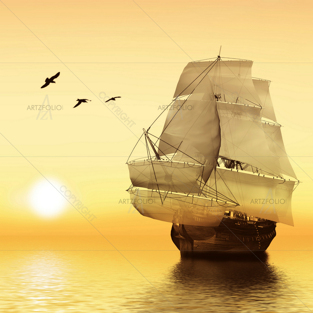 Landscape of Sailboat D3 — Boats custom art by ArtzFolio