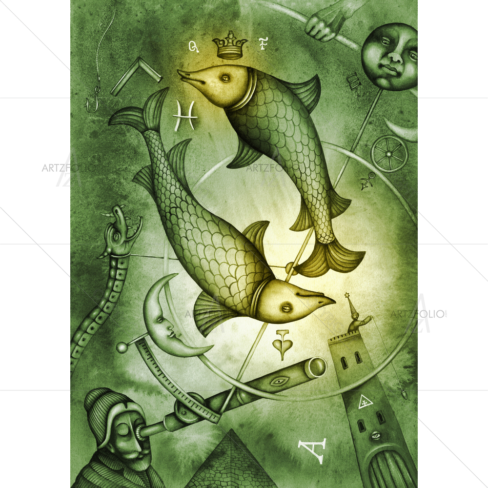 Zodiac Sign Pisces D2 — custom-size art design 5009805