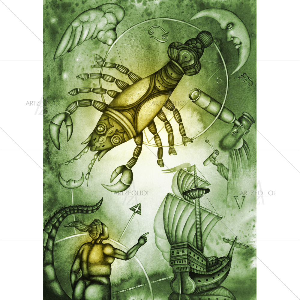 Zodiac Sign Cancer D2 — Ancient custom art by ArtzFolio