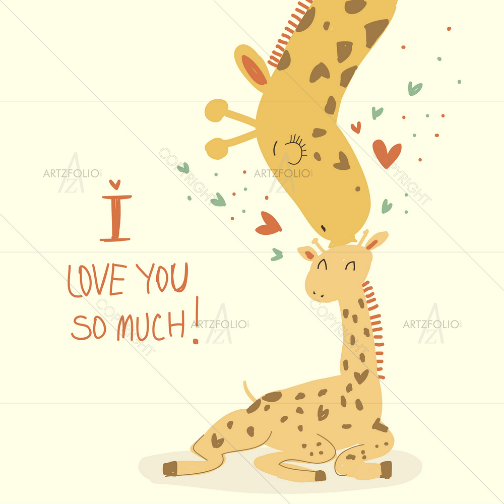 Mother Giraffe Kissing Baby Giraffe — custom-size art design 5009808