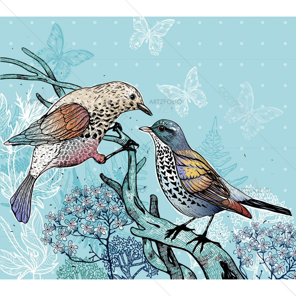 Forest Birds and Plants — Botanical custom art by ArtzFolio