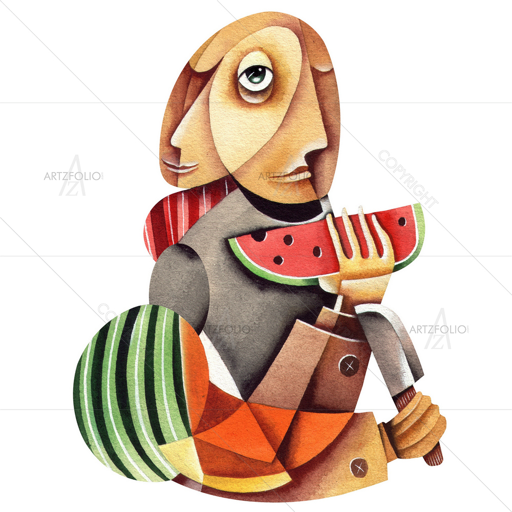Man with Watermelon Slice — custom-size art design 5009857