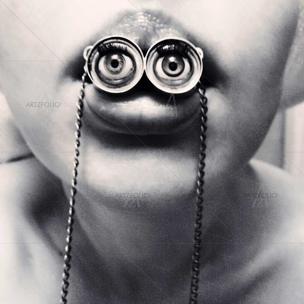 Girl Holding Toy Eyes — custom-size art design 5009867