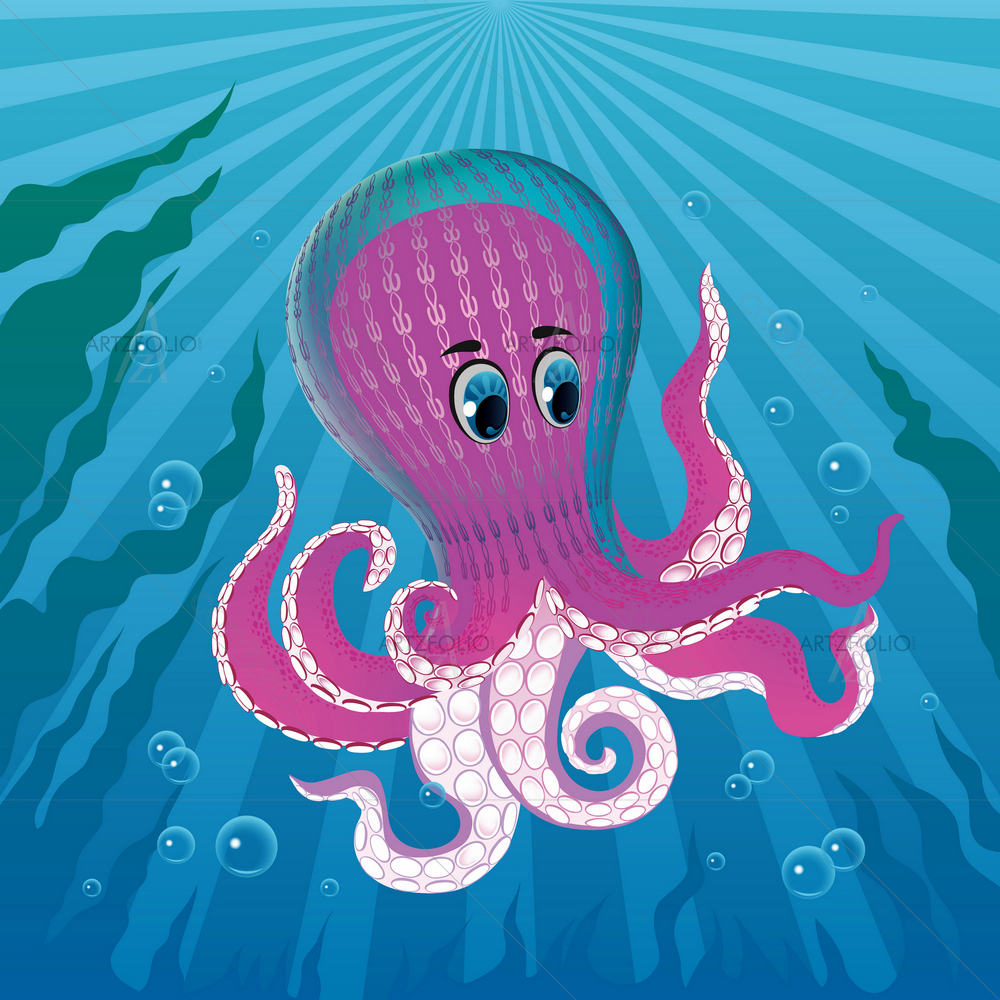 Pink Octopus in Sea — Animals custom art by ArtzFolio