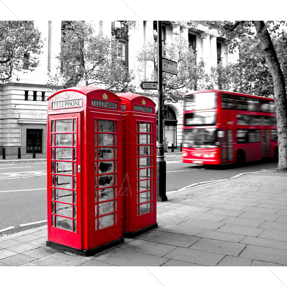 Red Phone Booth and Red Bus, London — custom-size art design 5009881