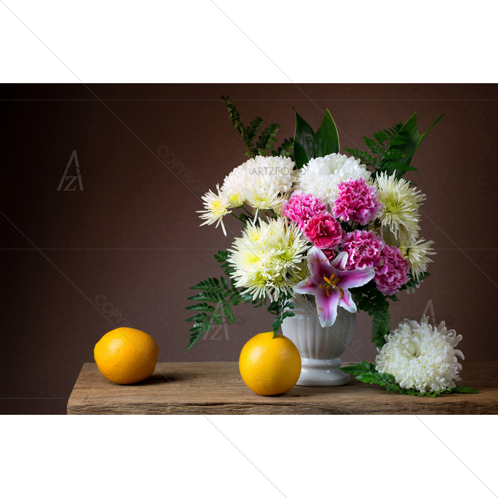 Still Life with Flowers and Oranges — custom-size art design 5009885