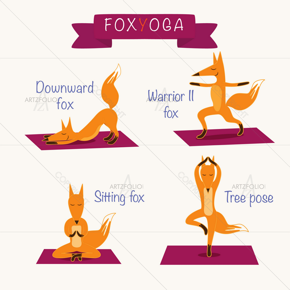 Four Foxes in Yoga Poses — custom-size art design 5009923