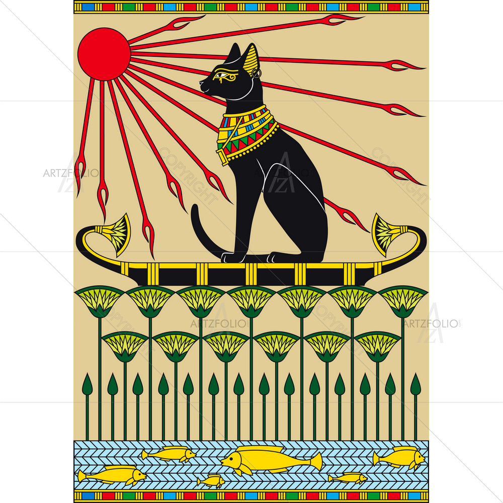 Cat Floating on Boat — custom-size art design 5009929
