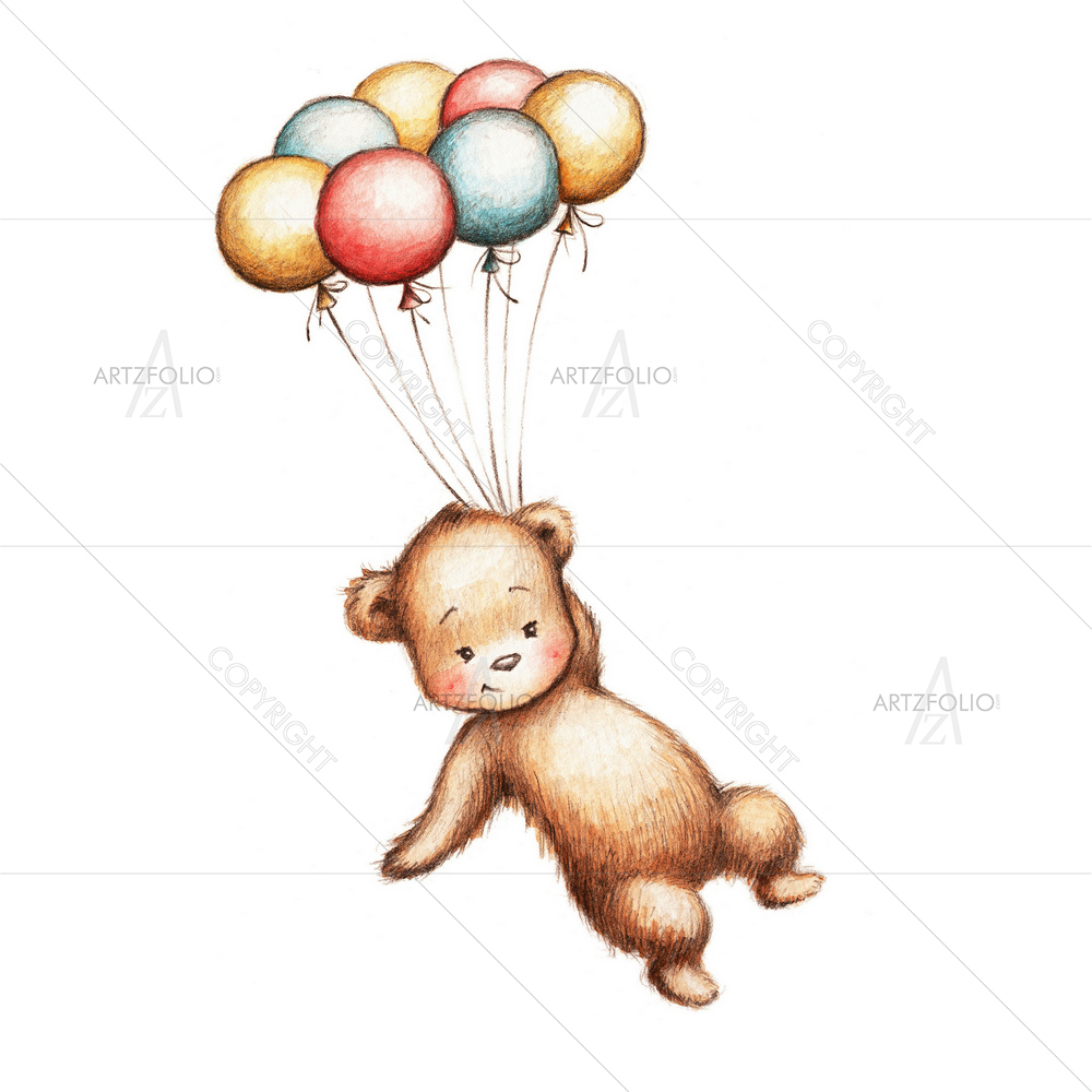 Teddy Bear Flying with Balloons — Animals custom art by ArtzFolio