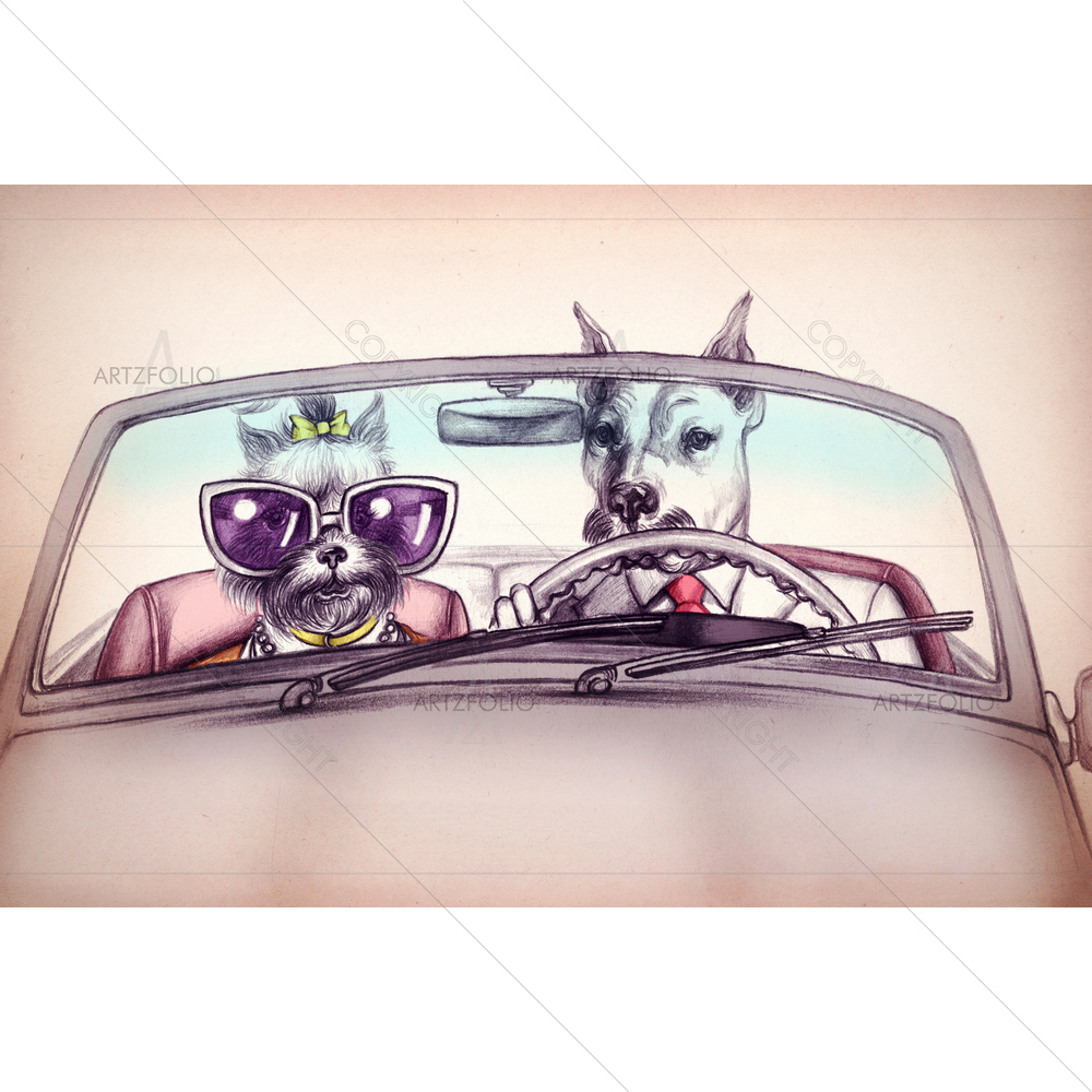 Dogs in Car — custom-size art design 5009989