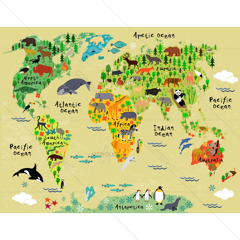 Animal World Map D1 — custom-size art design 5009995