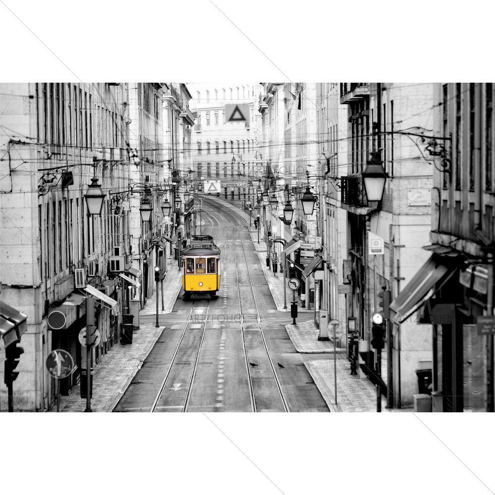 Yellow Tram in Lisbon Streets, Portugal — Cities custom art by ArtzFolio