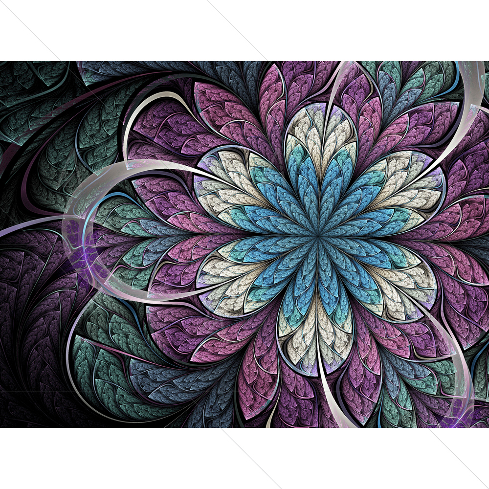Purple & Blue Fractal Flower — custom-size art design 5010053