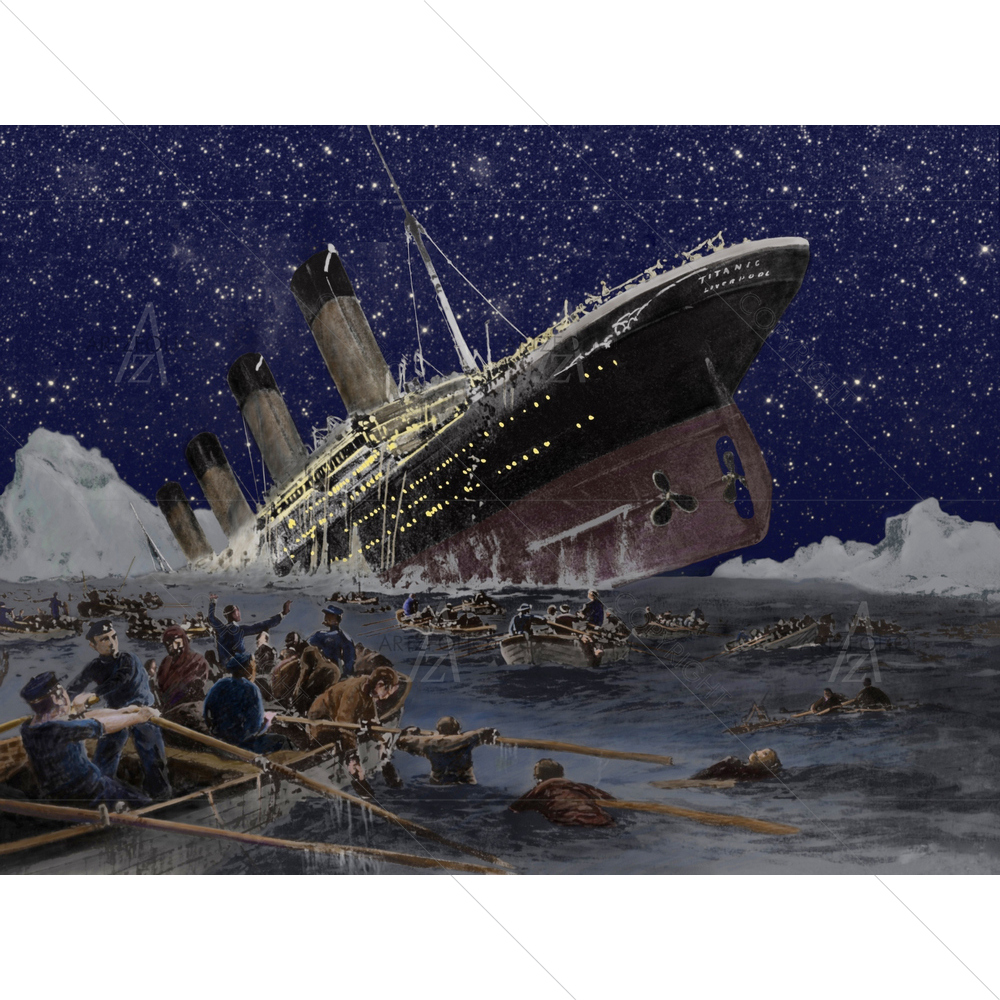 Sinking of Titanic, Willy Stower, 1912 — custom-size art design 5010096