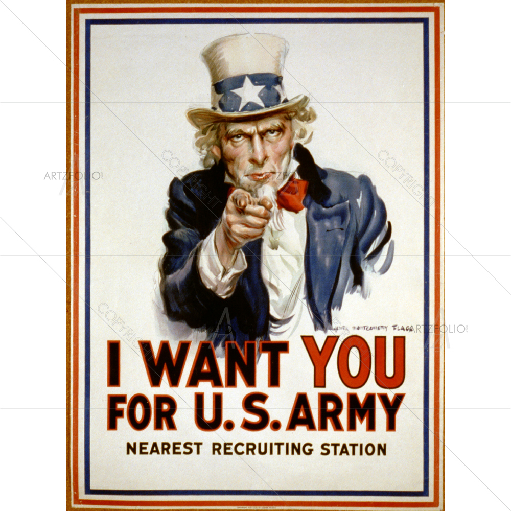 US Army Recruiting, James Montgomery Flagg, 1917 — Ancient custom art by ArtzFolio