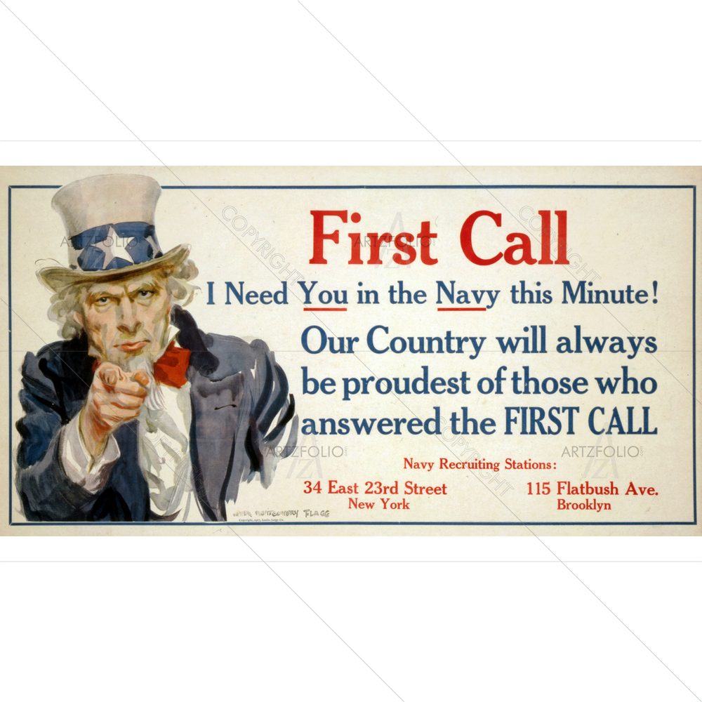 US Navy Recruiting, James Montgomery Flagg, 1917 — Ancient custom art by ArtzFolio
